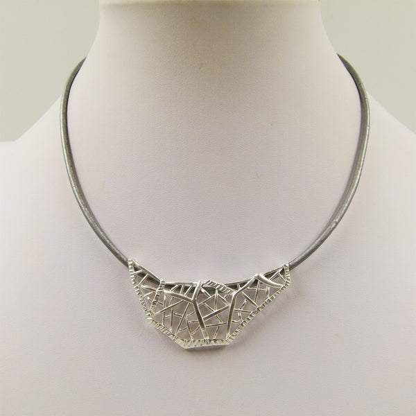 Organic lattice feature on short leather necklace