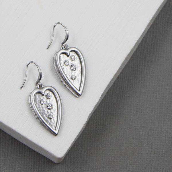 Heart pendant earrings w/crystal feature