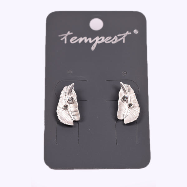 Leaf style stud earrings with crystal feature