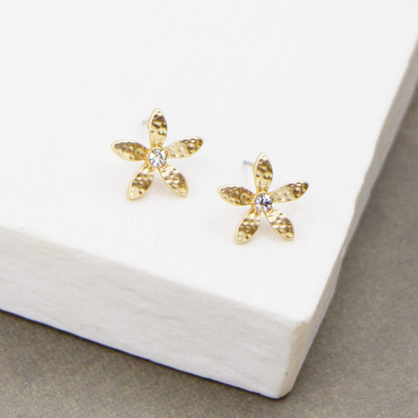 Detailed flower studs with center crystal