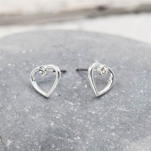 Delicate cutout heart stud earrings with crystal detail? 