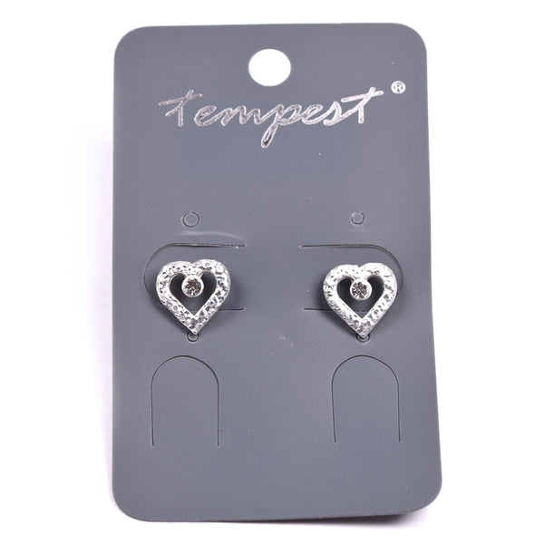 Cutout beaten heart stud earring with crystal