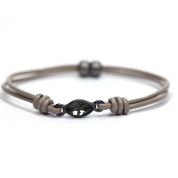 Petal shape stone on twin leather bracelet