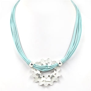 Irregular circle design on multistrand shortleather necklace