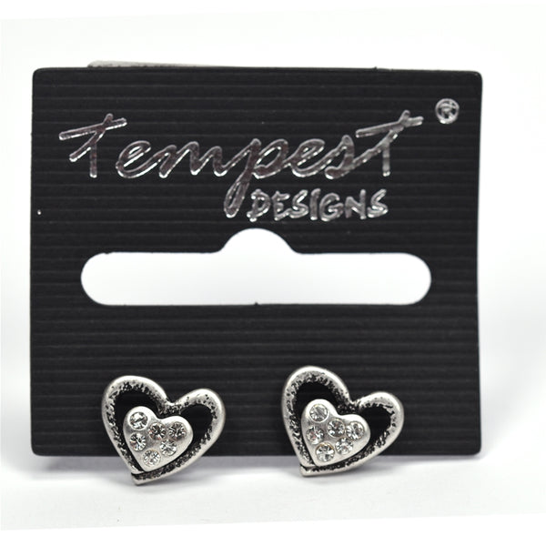 Heart within heart crystal stud earrings