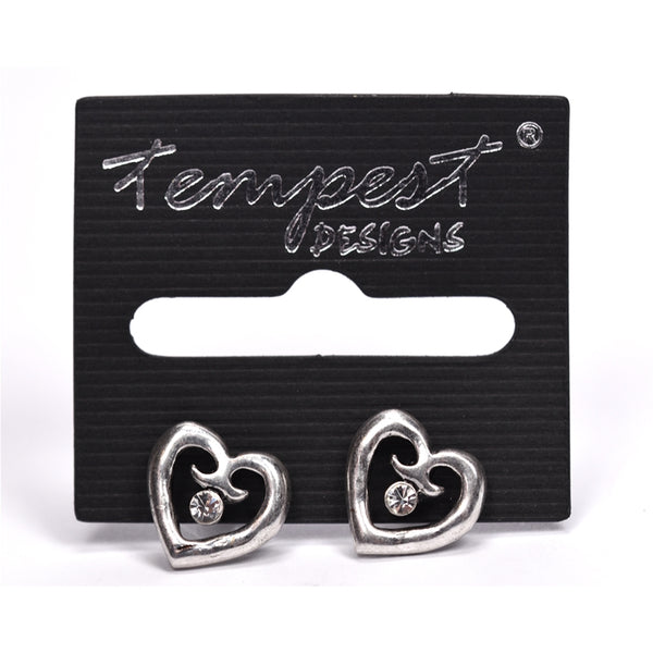 Little heart stud earrings with crystals