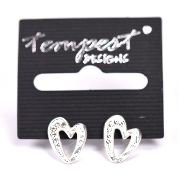 Rounded open heart studs with crystals