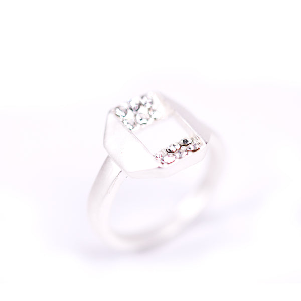 Folded effect square shape ring with crystals