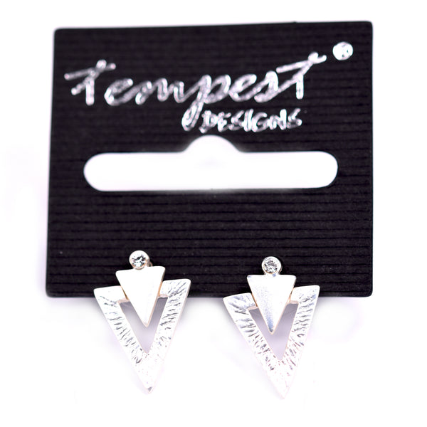 Triangle earrings in contrasting finishes & crystal detail