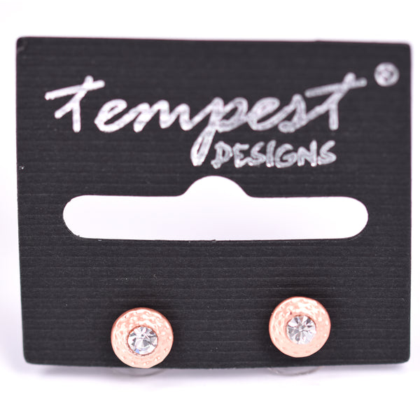 Tiny stud earrings in matt rose gold with centre crystal