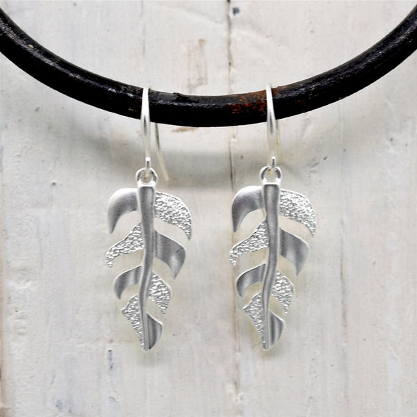 Mix texture leaf style drop earrings