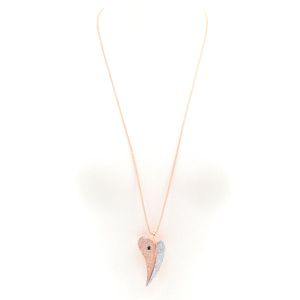 Two tone organic style pendant on long necklace