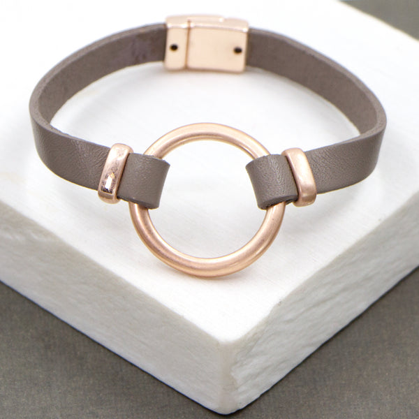 Cut out circle on leather bracelet with magnetic clasp