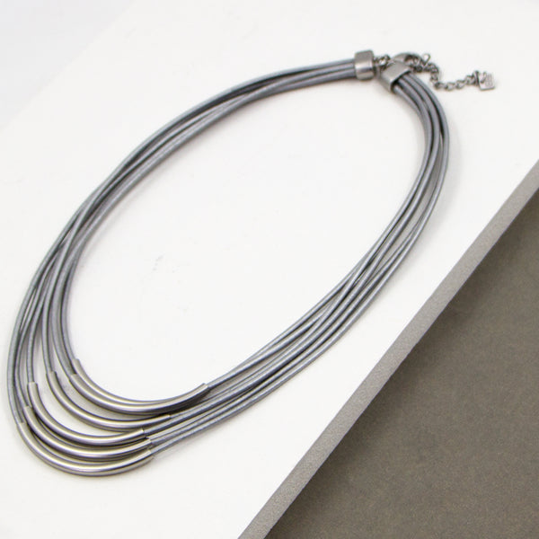 Multistrand short leather necklace with tubing detail