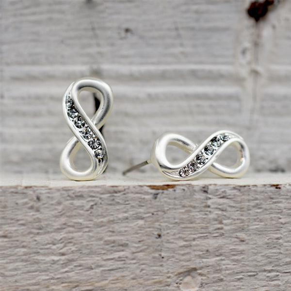 Infinity stud earrings with crystal detail