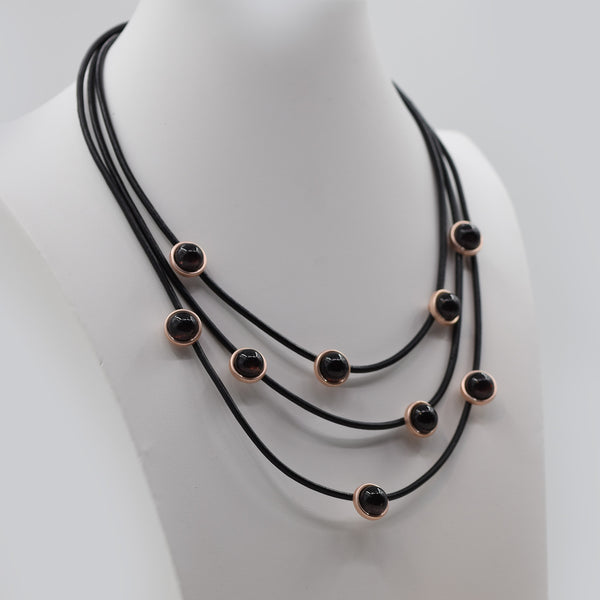 Matt Rose Gold Leather Strand Circle Detail Necklace 45+7cm