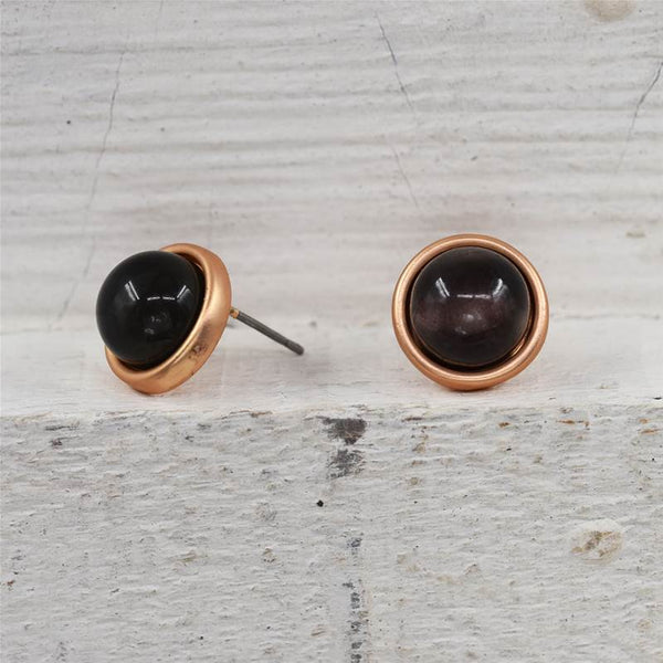 Matt Gold and Grey Black Resin Circle Stud Earrings