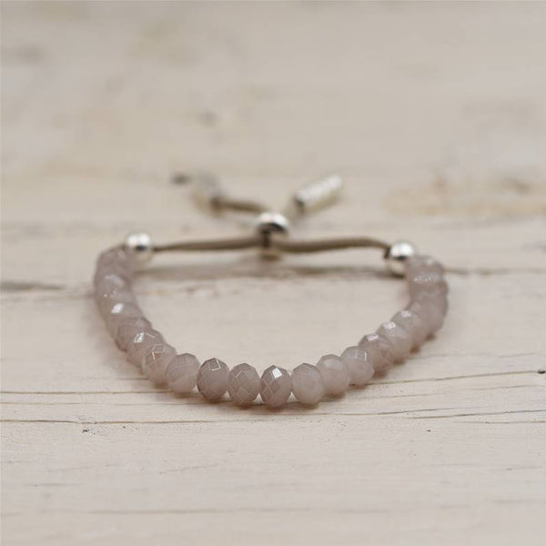 Matt Silver with Taupe Beaded Friendship Bracelet