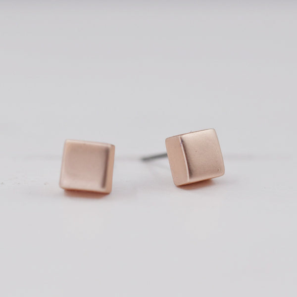 Matte Rosegold Square Post Earring