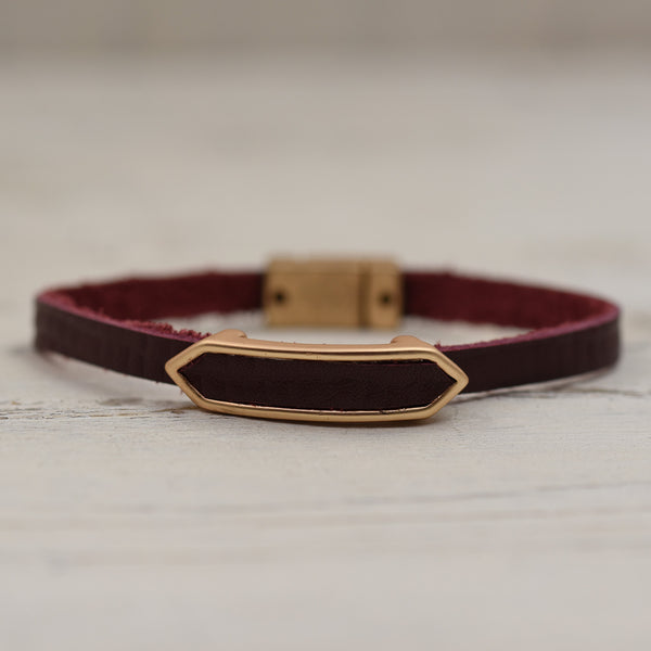 Matt Gold and Red Leather Delicate Bracelet 19cm