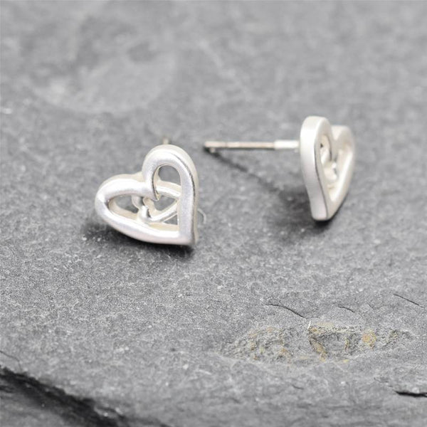 Open heart inside a heart stud earrings