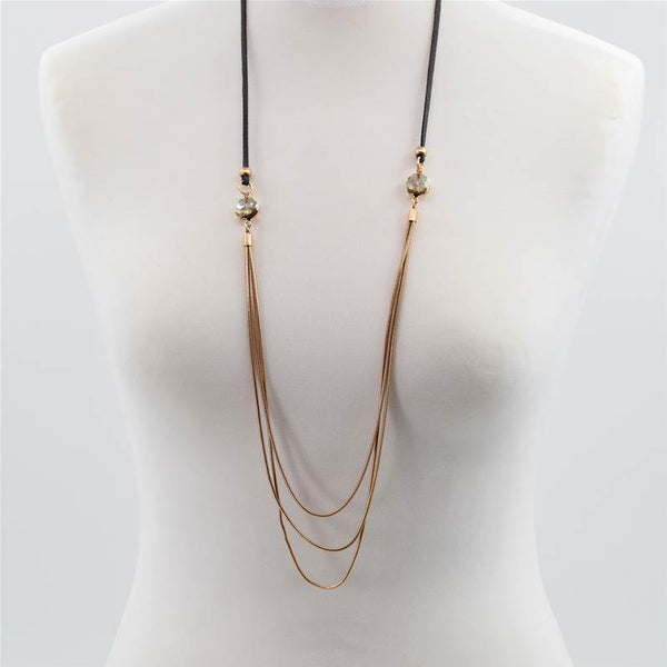 High quality triple layered matte gold necklace with facette