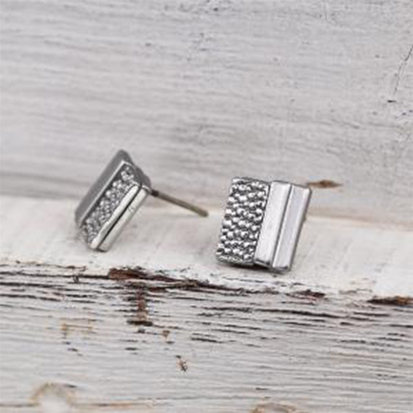 Snake skin effect rhodium stud earrings