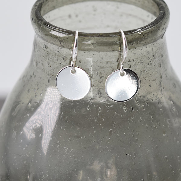 Matte silver disc drop earrings