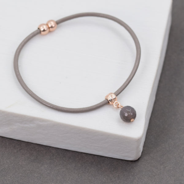 Grey agate charm on leather bracelet