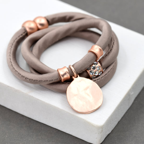 Wrap around bracelet with soft hammered disc charm