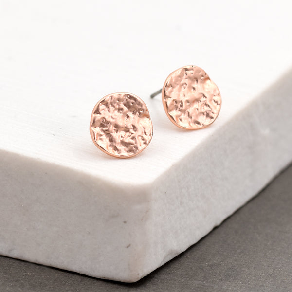 Soft hammered disc stud earrings