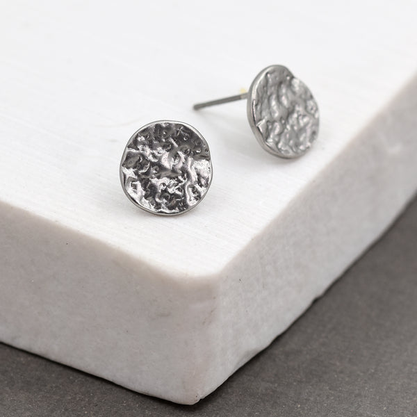 Soft hammered disc stud earrings