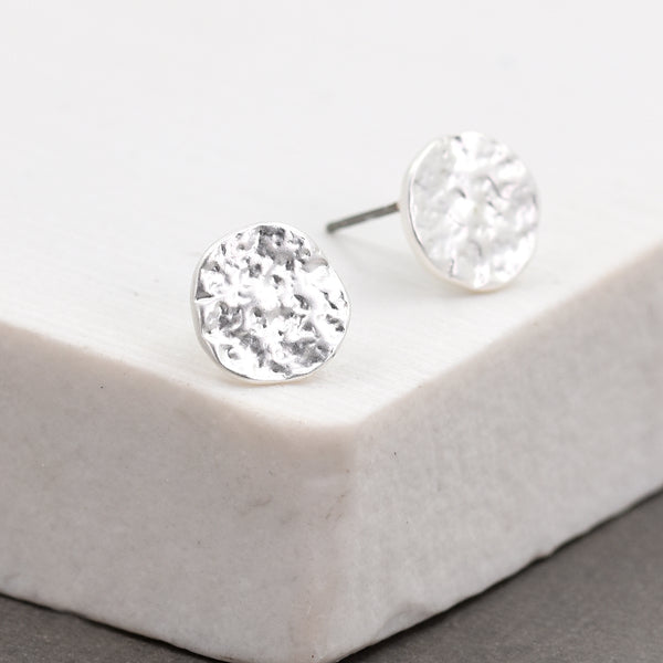 Soft hammered disc stud earrings