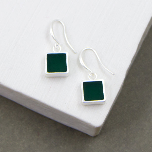 Single square resin inlay earrings