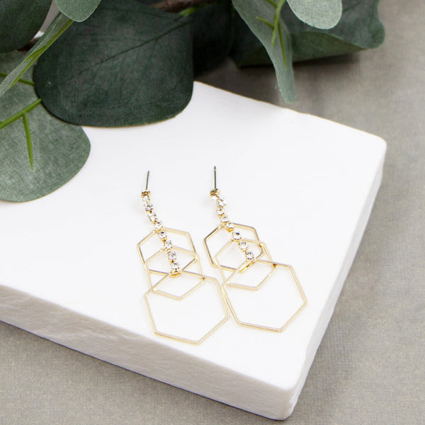 Triple hexagon layer geometric earrings