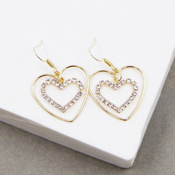 Open hearts earrings with crystal open heart centre