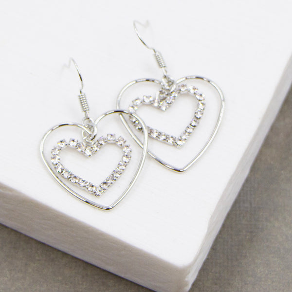 Open hearts earrings with crystal open heart centre