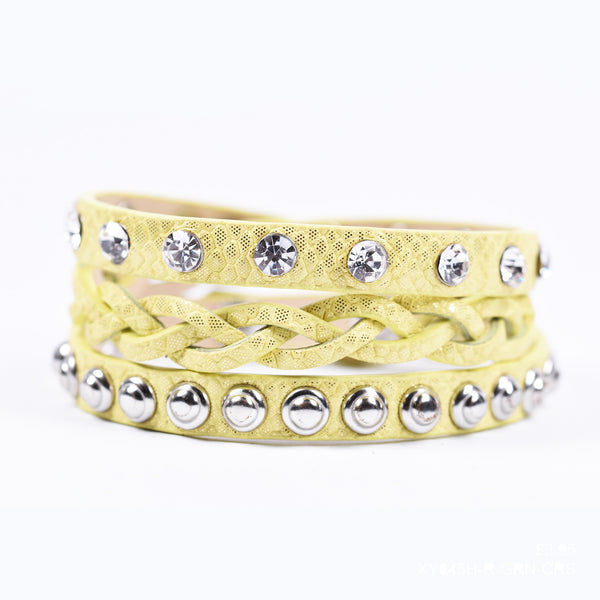 Plait, stud and crystal detail wraparound bracelet