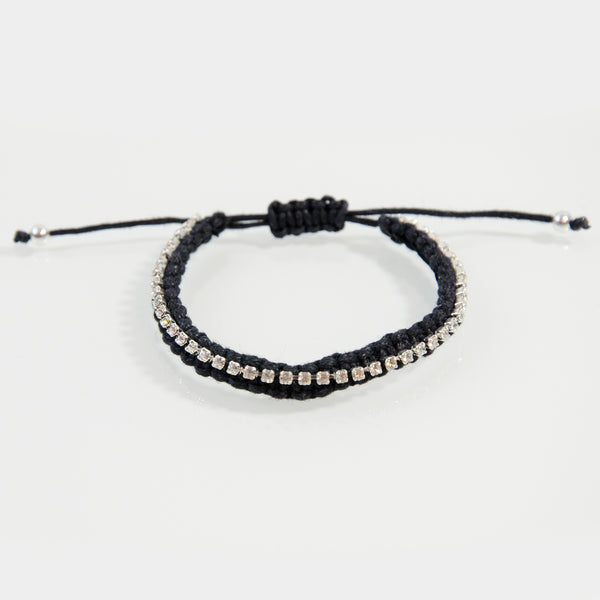 Knotted cord pull string bracelet with diamante row