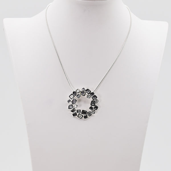 Contemporary mini square and circle design pendant necklace