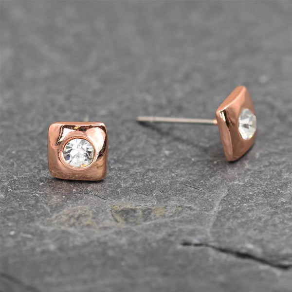 Mini square stud with crystal