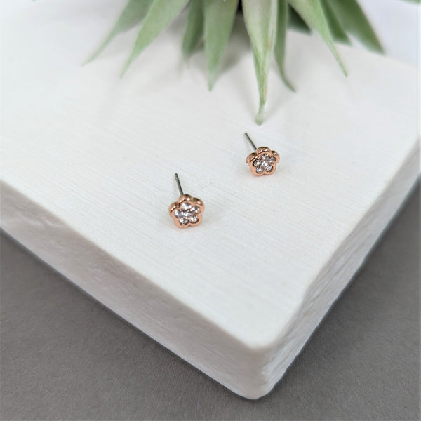 Flower rose gold studs with crystal detail