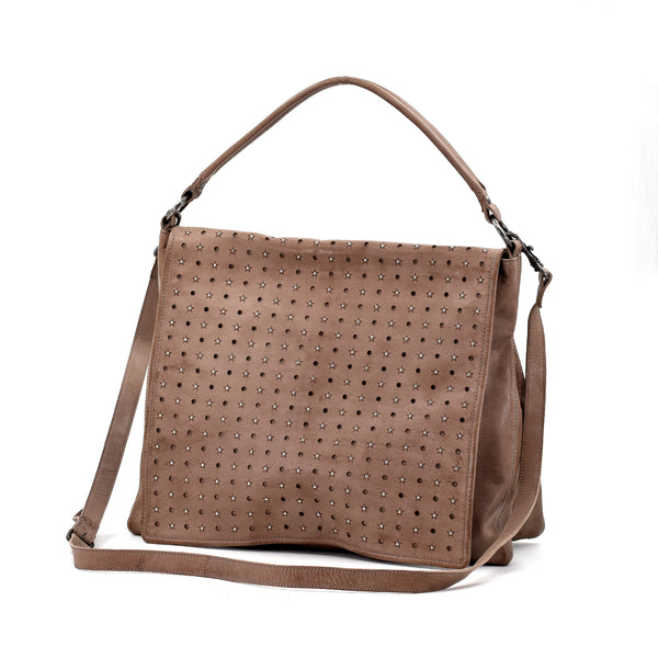 Real leather  star and stud satchel style hanbag with cross body strap