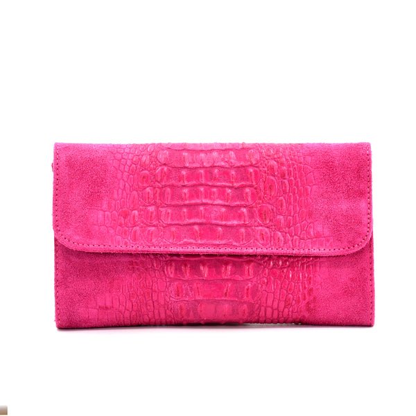 Crocodile patterned Italian leather suede clutch/cross body