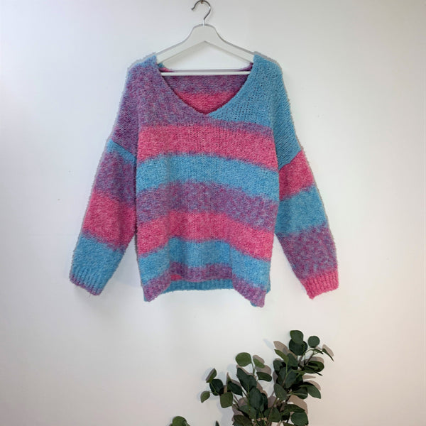 Mohair mix fusion stripe V-neck jumper