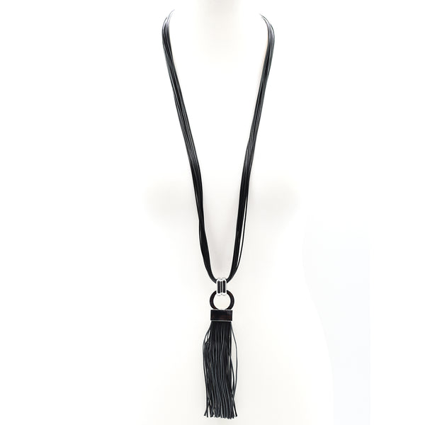 Multistrand long leather necklace w/feature bale & tassels