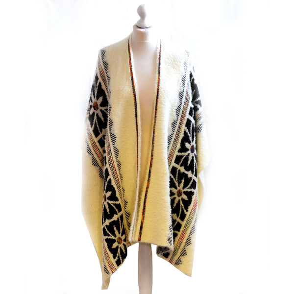 Western aztec soft touch poncho 50% polyester 50% arcylic