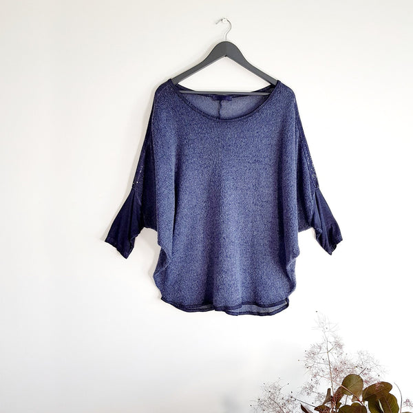 Soft vintage wash jumper with jersey sleeves and sequin detailed shoulders