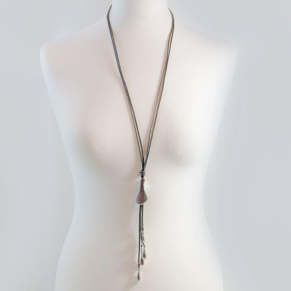 Organic flute pendant in long Y shaped style with droppers