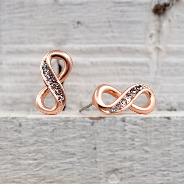 Infinity stud earrings with crystal detail